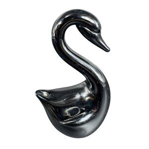 1980s Vintage Black Glass Swan Duck Bird Figurine Art Glass Figurine Decorative